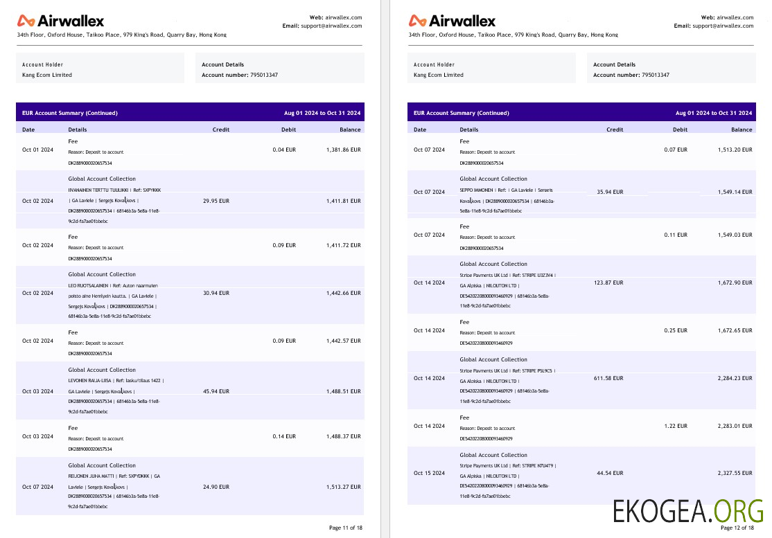 Relevé de compte de Hong Kong Airwallex Limited, 18 pages 6
